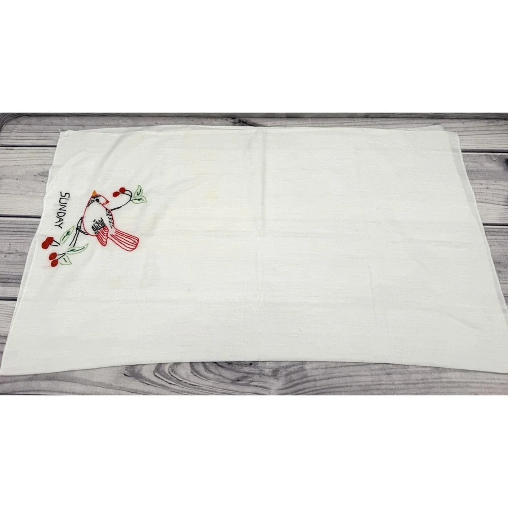 LOT OF 7 VINTAGE EMBROIDERED KITCHEN LINENS TEA TOWELS - WEEKDAYS AND CHERRIES